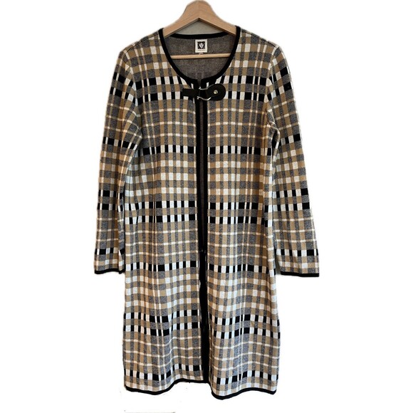 Anne Klein Plaid Women Wrap Sweater Coat Buckle Closure Size M Excellent Cond. - Picture 1 of 10